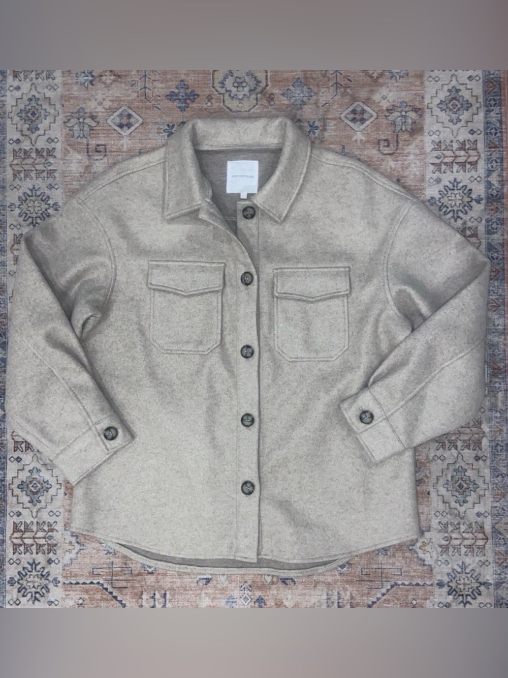 Avec Les Filles Neutral Beige Utility Shacket Jacket